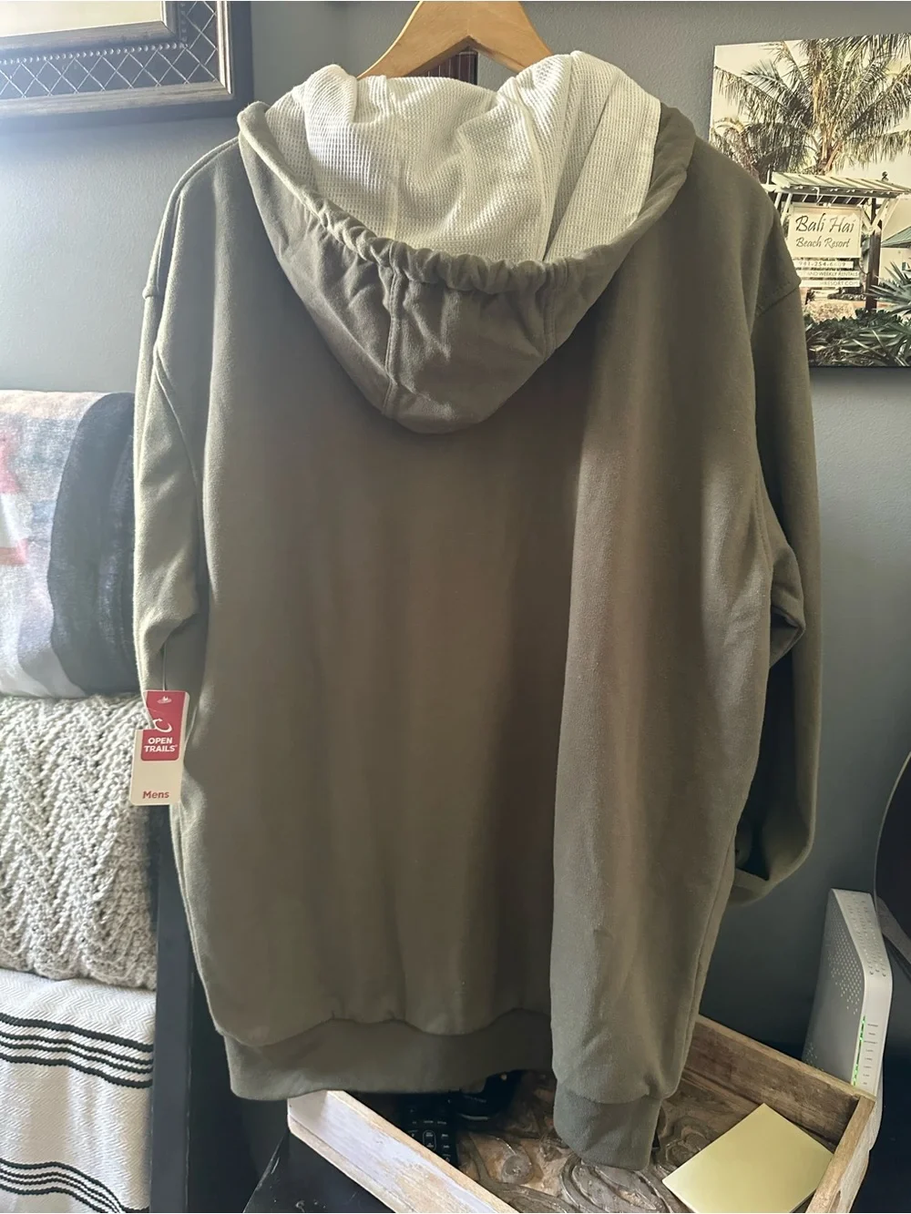 Men's Olive Green Zip-Up Hooded Sweater Thermal Lined